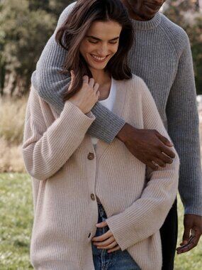 Magaschoni 100% Cashmere V-Neck Ribbed Cardigan Sz L